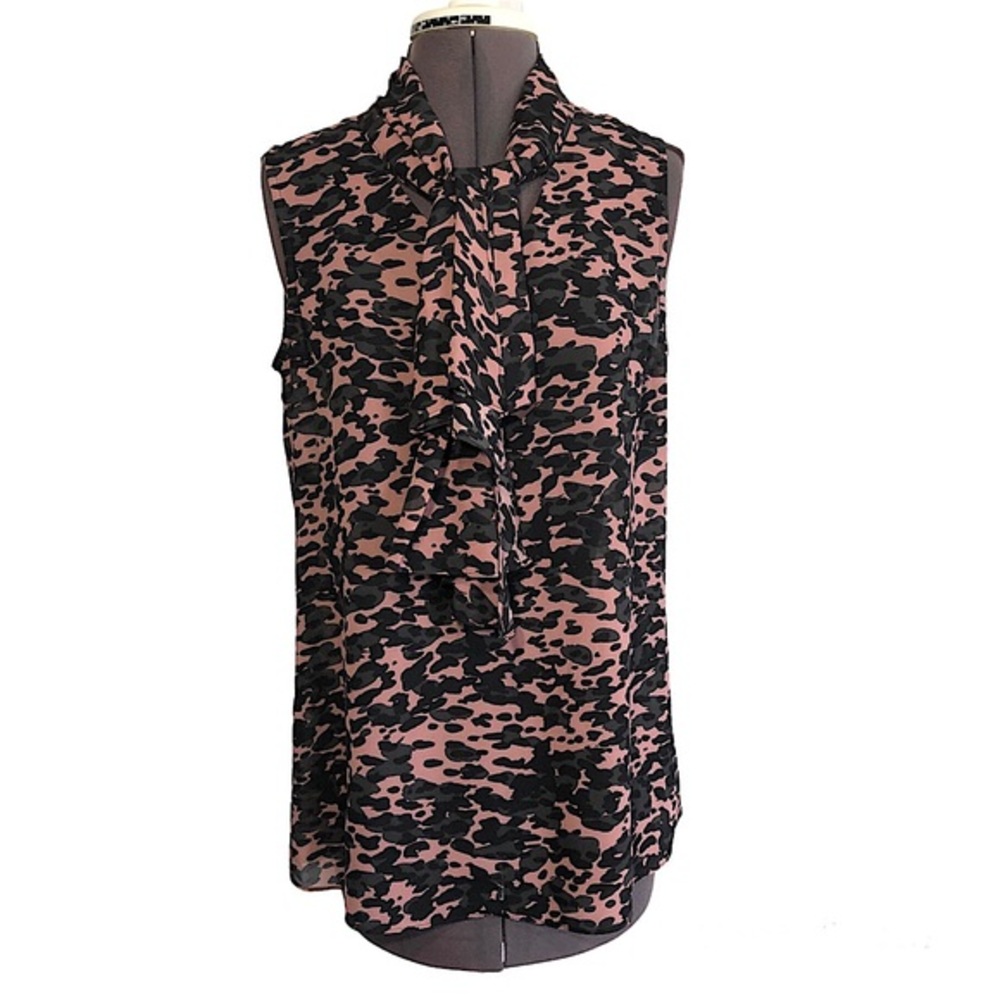 Cabi‎ Light Weight Sleeveless Tie Neck  Camo Pull On Blouse S